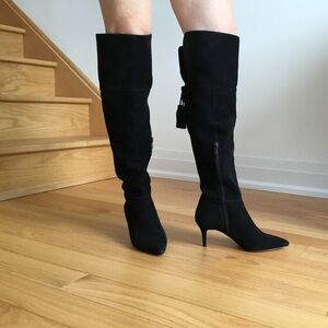 Lord & Taylor Black Over the Knee Women's Suede Boots with Tassels
